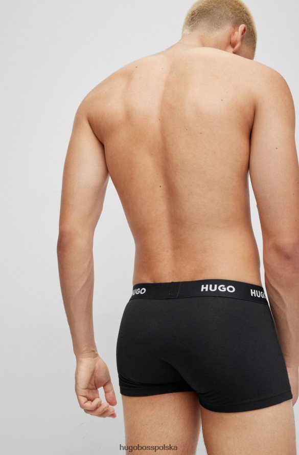 Hugo Boss hugo – trzypak czarnych spodenek z logo i paskiem, z elastycznej bawełny czarny R0X0H63164