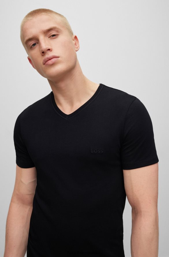 Hugo Boss trzypak T-shirtów z dekoltem w kształcie litery V, z bawełnianego dżerseju Hugo w kolorze czarnym czarny R0X0H62299