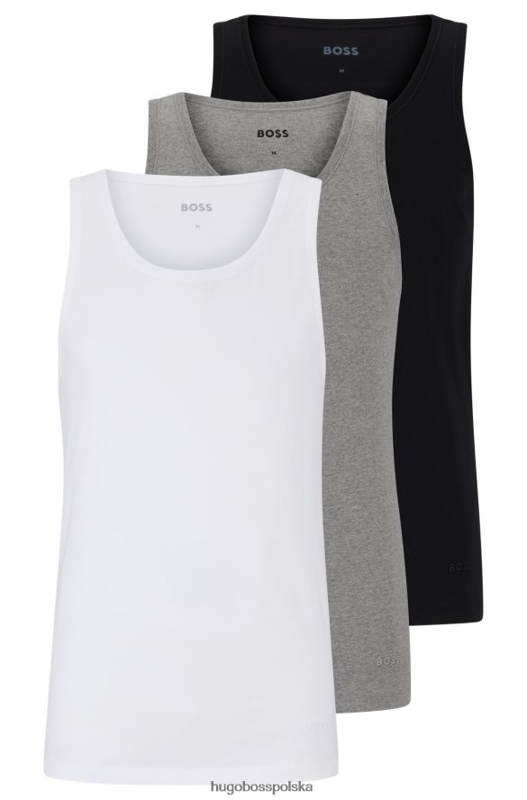 Hugo Boss trzypak bawełnianych podkoszulek bieliźnianych z haftowanym logo hugo w kolorze białym biały/szary/czarny R0X0H62560