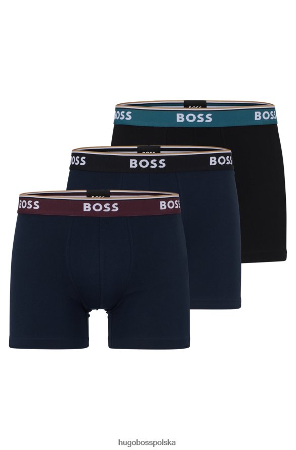 Hugo Boss trzypak bokserek z elastycznej bawełny z logo hugo w kolorze czarnym czarno-niebieski R0X0H62458