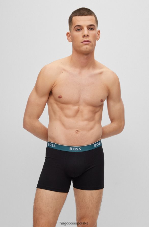 Hugo Boss trzypak bokserek z elastycznej bawełny z logo hugo w kolorze czarnym czarno-niebieski R0X0H62458