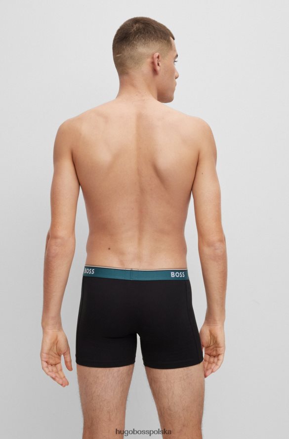 Hugo Boss trzypak bokserek z elastycznej bawełny z logo hugo w kolorze czarnym czarno-niebieski R0X0H62458