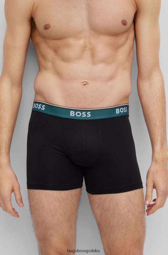 Hugo Boss trzypak bokserek z elastycznej bawełny z logo hugo w kolorze czarnym czarno-niebieski R0X0H62458