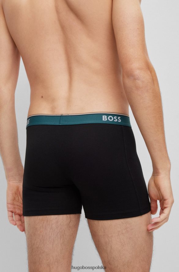 Hugo Boss trzypak bokserek z elastycznej bawełny z logo hugo w kolorze czarnym czarno-niebieski R0X0H62458