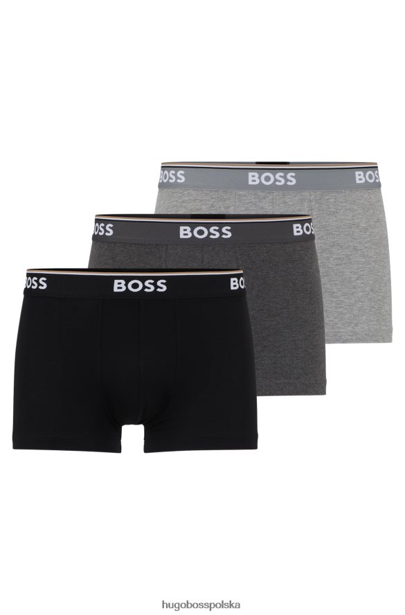 Hugo Boss trzypak bokserek z elastycznej bawełny z paskiem z logo, szare hugo szary R0X0H62123