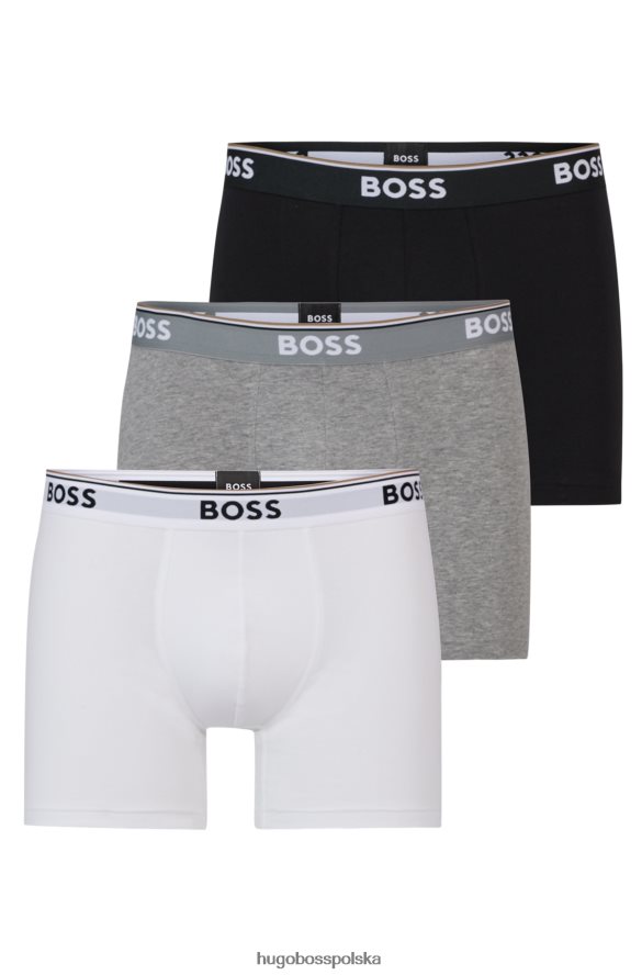 Hugo Boss trzypak bokserek z rozciągliwej bawełny z logo w kolorze białym hugo biały/szary/czarny R0X0H62345