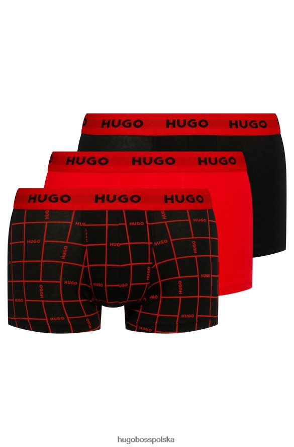 Hugo Boss trzypak czarnych spodenek z logo i paskiem w talii, z elastycznej bawełny hugo Czarny czerwony R0X0H64170