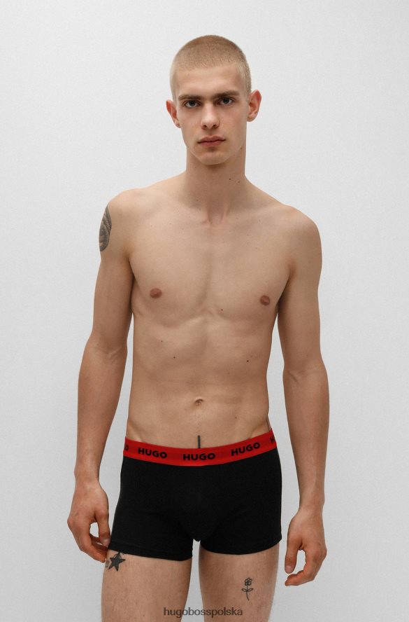 Hugo Boss trzypak czarnych spodenek z logo i paskiem w talii, z elastycznej bawełny hugo Czarny czerwony R0X0H64170
