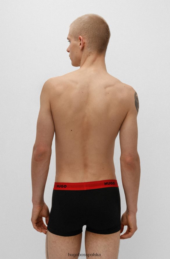 Hugo Boss trzypak czarnych spodenek z logo i paskiem w talii, z elastycznej bawełny hugo Czarny czerwony R0X0H64170