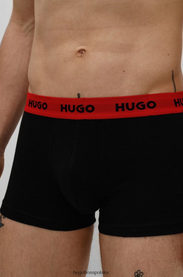 Hugo Boss trzypak czarnych spodenek z logo i paskiem w talii, z elastycznej bawełny hugo Czarny czerwony R0X0H64170
