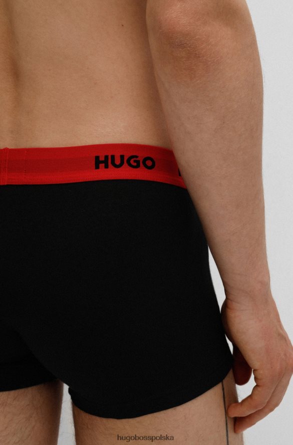 Hugo Boss trzypak czarnych spodenek z logo i paskiem w talii, z elastycznej bawełny hugo Czarny czerwony R0X0H64170