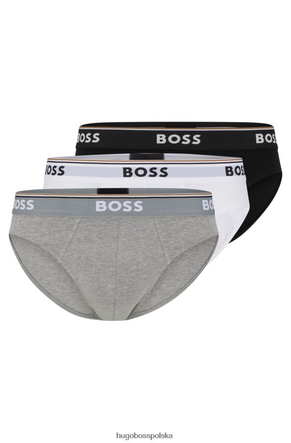Hugo Boss trzypak majtek ze stretchu bawełnianego z paskiem z logo, białe hugo biały/szary/czarny R0X0H62840