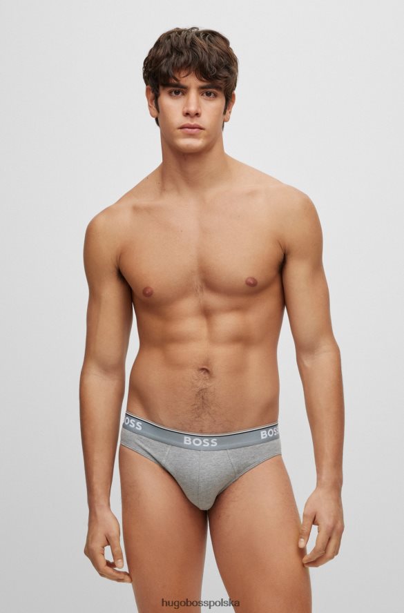 Hugo Boss trzypak majtek ze stretchu bawełnianego z paskiem z logo, białe hugo biały/szary/czarny R0X0H62840