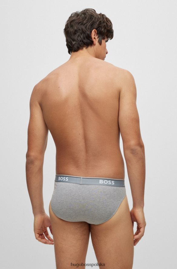 Hugo Boss trzypak majtek ze stretchu bawełnianego z paskiem z logo, białe hugo biały/szary/czarny R0X0H62840