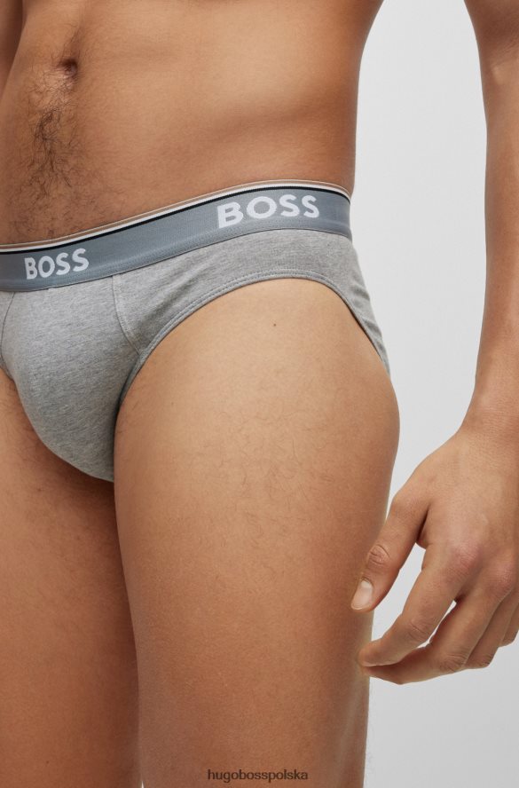 Hugo Boss trzypak majtek ze stretchu bawełnianego z paskiem z logo, białe hugo biały/szary/czarny R0X0H62840