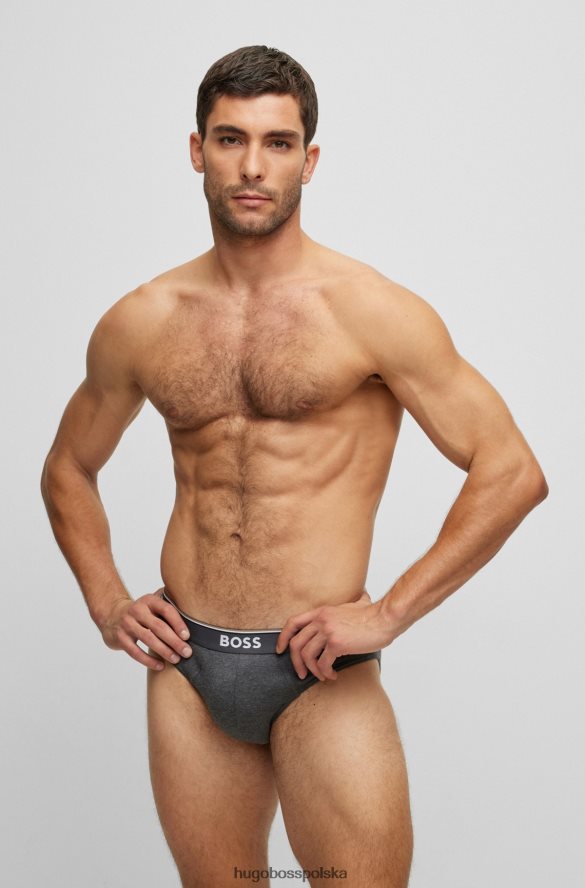 Hugo Boss trzypak majtek ze stretchu bawełnianego z paskiem z logo hugo szare szary R0X0H62842