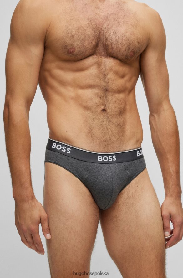 Hugo Boss trzypak majtek ze stretchu bawełnianego z paskiem z logo hugo szare szary R0X0H62842