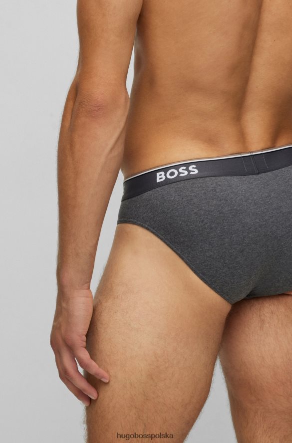 Hugo Boss trzypak majtek ze stretchu bawełnianego z paskiem z logo hugo szare szary R0X0H62842