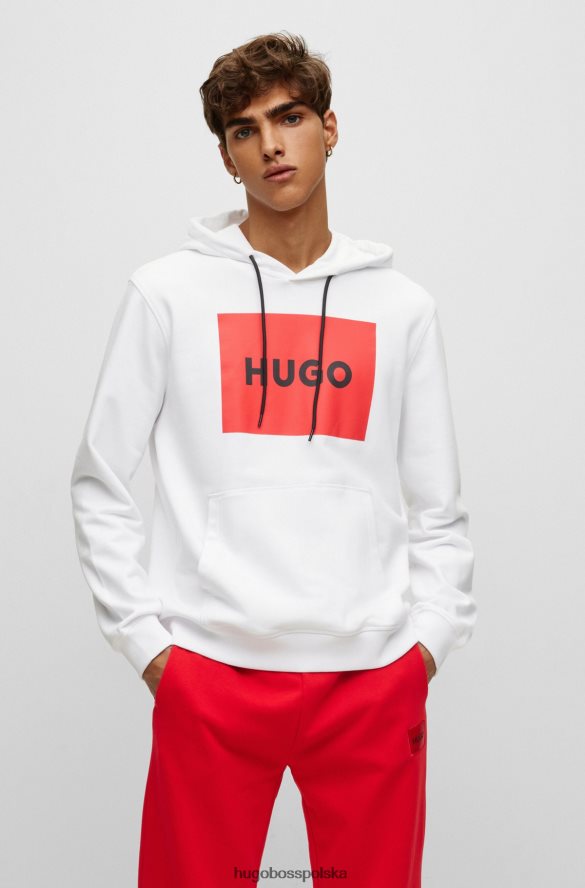 Hugo Boss Biała bluza z kapturem Hugo z nadrukiem logo, wykonana z materiału frotté biały R0X0H64208
