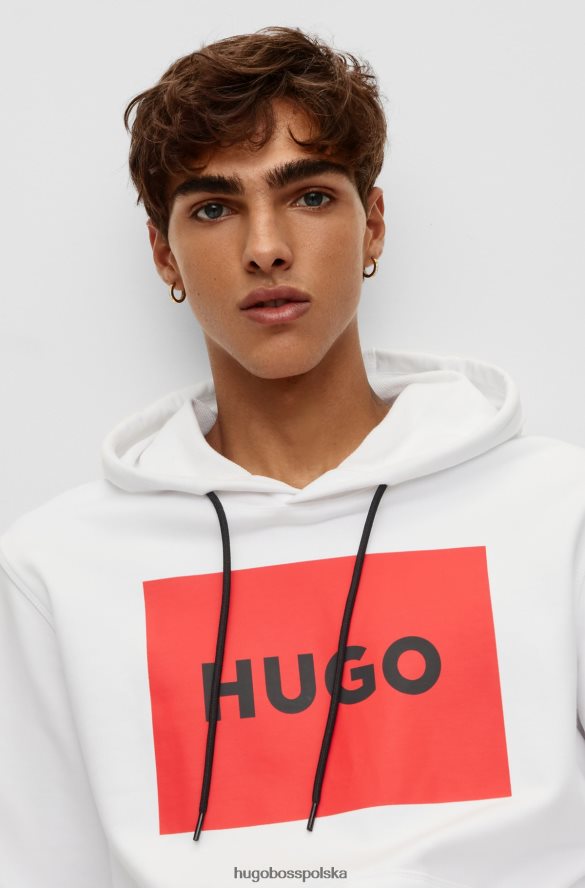 Hugo Boss Biała bluza z kapturem Hugo z nadrukiem logo, wykonana z materiału frotté biały R0X0H64208