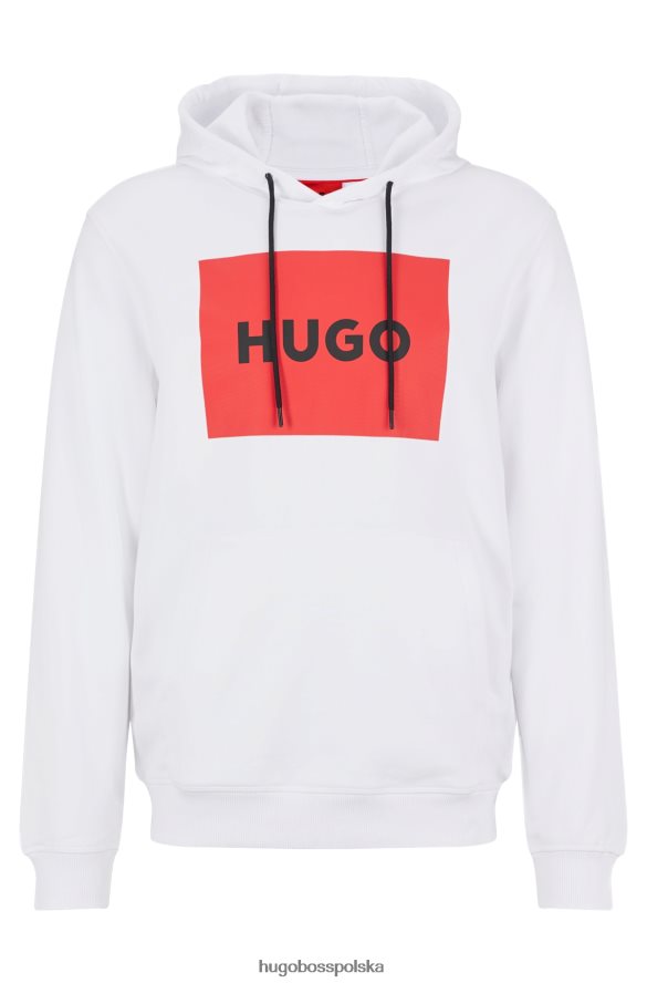Hugo Boss Biała bluza z kapturem Hugo z nadrukiem logo, wykonana z materiału frotté biały R0X0H64208