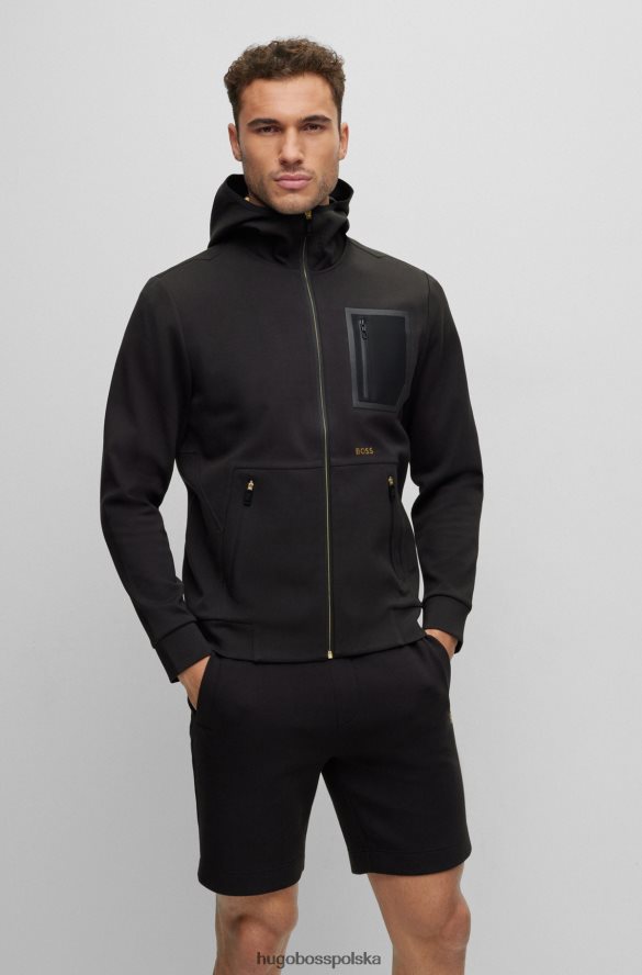 Hugo Boss Czarna, zapinana na zamek bluza z kontrastowym logo hugo i perforowanymi detalami czarny R0X0H62110