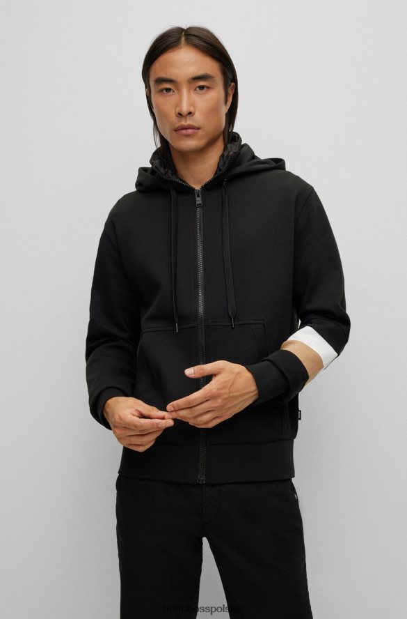 Hugo Boss Hybrydowa, zapinana na zamek bluza z kapturem i pikowanym czarnym hugo z tyłu czarny R0X0H62234