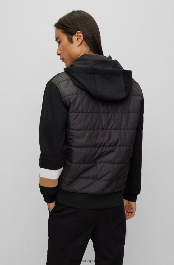 Hugo Boss Hybrydowa, zapinana na zamek bluza z kapturem i pikowanym czarnym hugo z tyłu czarny R0X0H62234