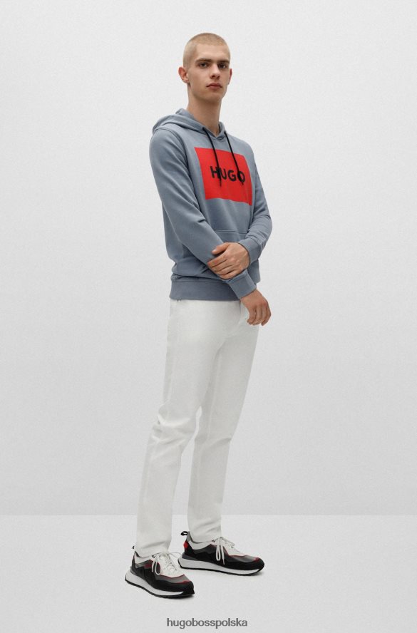 Hugo Boss Niebieska bluza z kapturem Hugo z nadrukiem logo, wykonana z materiału frotté niebieski R0X0H64209
