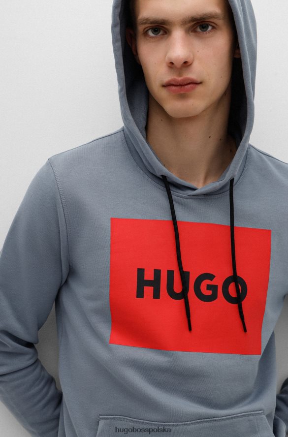 Hugo Boss Niebieska bluza z kapturem Hugo z nadrukiem logo, wykonana z materiału frotté niebieski R0X0H64209