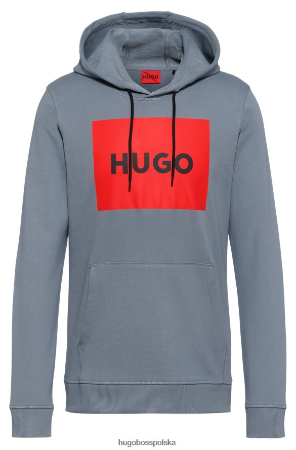 Hugo Boss Niebieska bluza z kapturem Hugo z nadrukiem logo, wykonana z materiału frotté niebieski R0X0H64209