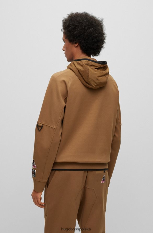 Hugo Boss Zapinana na zamek bluza z kapturem o swobodnym kroju z różnych materiałów w kolorze brązowym hugo brązowy R0X0H64225