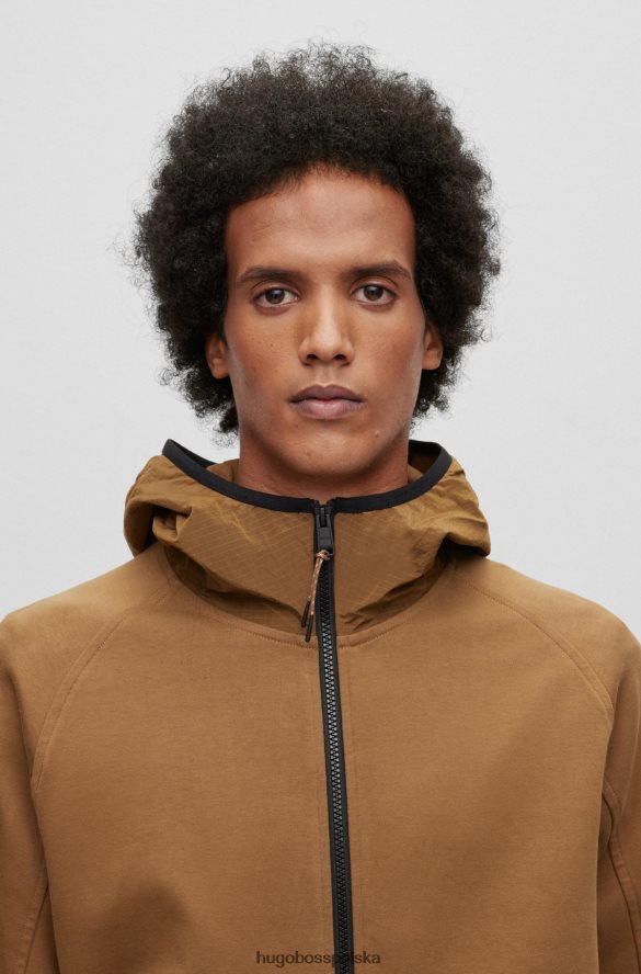 Hugo Boss Zapinana na zamek bluza z kapturem o swobodnym kroju z różnych materiałów w kolorze brązowym hugo brązowy R0X0H64225