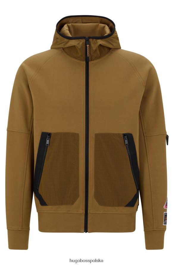 Hugo Boss Zapinana na zamek bluza z kapturem o swobodnym kroju z różnych materiałów w kolorze brązowym hugo brązowy R0X0H64225