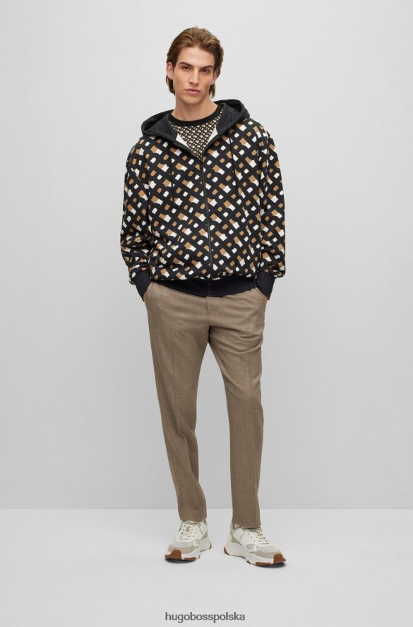 Hugo Boss Zapinana na zamek bluza z kapturem z bawełny frotte, wzorzysta hugo, z nadrukowanymi monogramami wzorzyste R0X0H62574