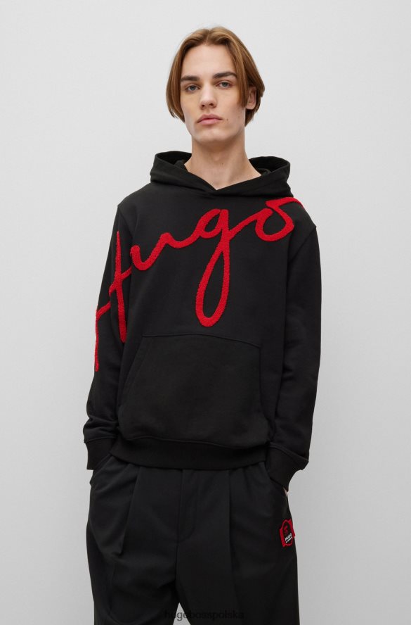 Hugo Boss bawełniana bluza z kapturem z dużym haftem z logo Hugo w kolorze czarnym czarny R0X0H62854