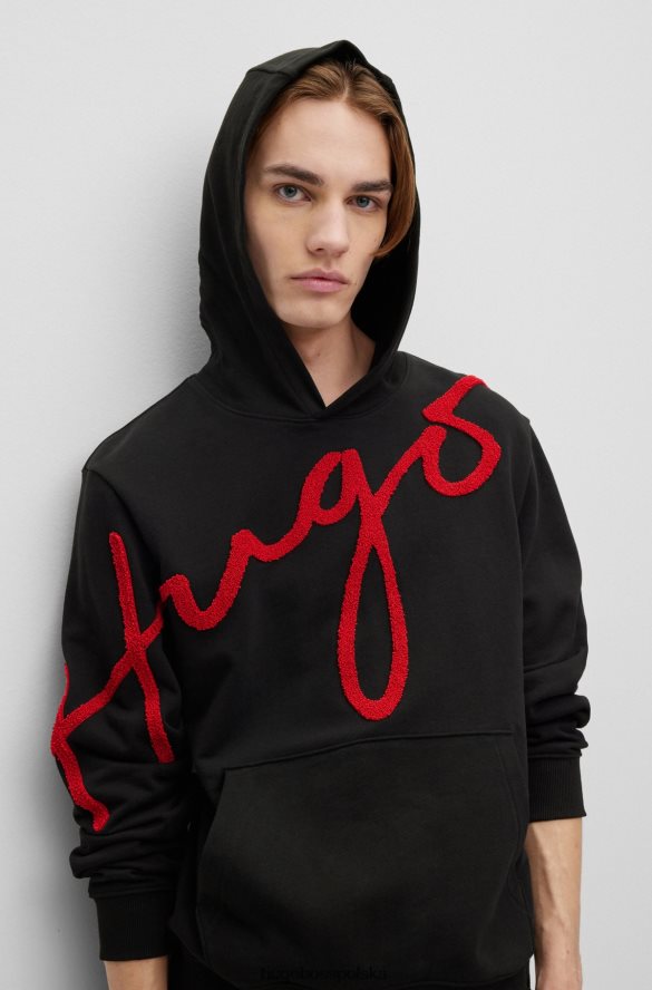 Hugo Boss bawełniana bluza z kapturem z dużym haftem z logo Hugo w kolorze czarnym czarny R0X0H62854