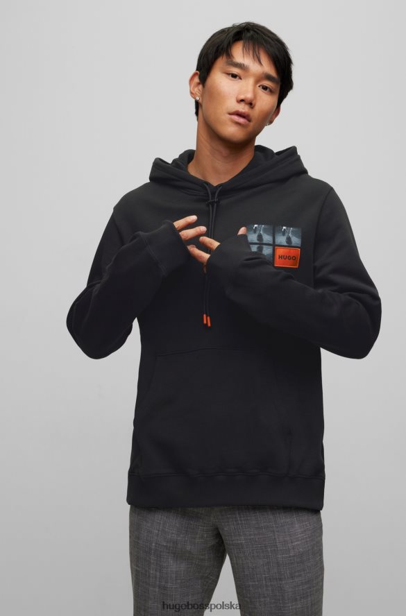 Hugo Boss bluza z kapturem o swobodnym kroju, wykonana z frotte, z fotograficznymi nadrukami, hugo w kolorze czarnym czarny R0X0H63427