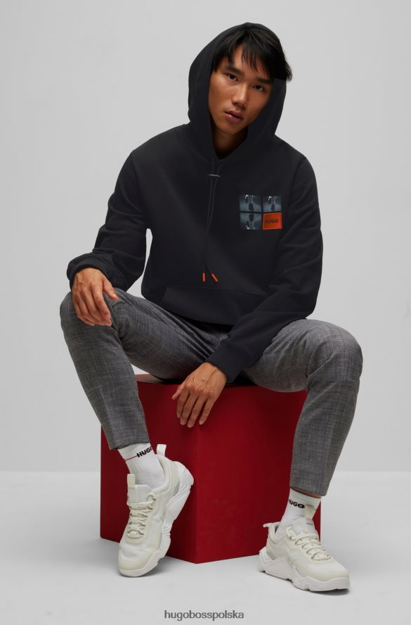 Hugo Boss bluza z kapturem o swobodnym kroju, wykonana z frotte, z fotograficznymi nadrukami, hugo w kolorze czarnym czarny R0X0H63427