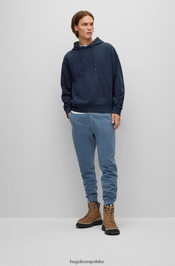 Hugo Boss ciemnoniebieska bluza z kapturem hugo z barwionej tkaninowo bawełny frotte z tonalnym logo ciemny niebieski R0X0H61677