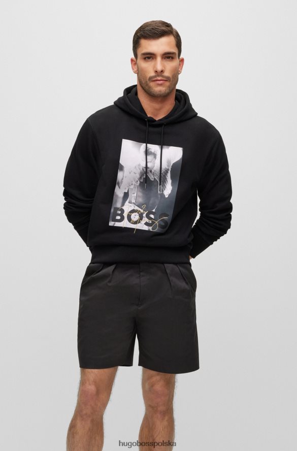 Hugo Boss czarna bawełniana bluza z kapturem z ekskluzywną grafiką hugo czarny R0X0H61118