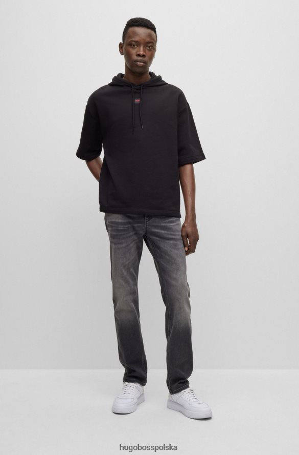 Hugo Boss czarna bluza hugo z krótkim rękawem, bawełnianą frotte i metką z logo czarny R0X0H64376