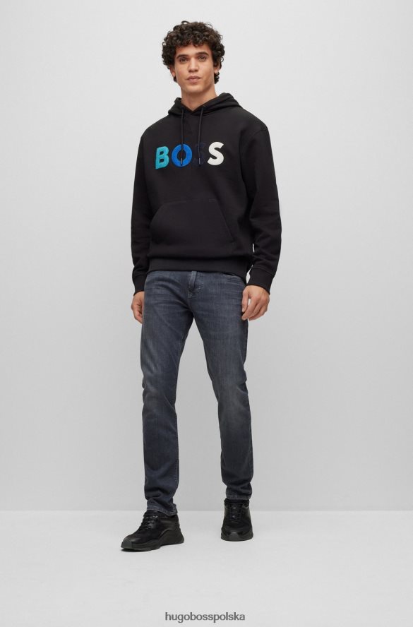 Hugo Boss czarna bluza z bawełny frotte Hugo o luźnym kroju z polarowym logo czarny R0X0H61665