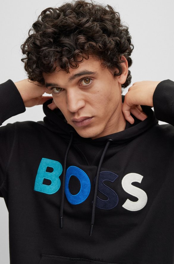 Hugo Boss czarna bluza z bawełny frotte Hugo o luźnym kroju z polarowym logo czarny R0X0H61665