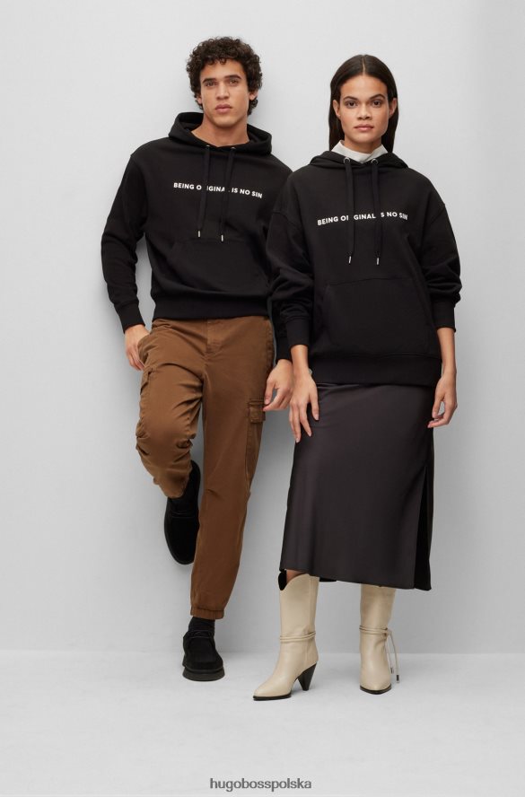 Hugo Boss czarna bluza z kapturem z bawełny frotte o swobodnym kroju z grafiką Fridy Kahlo Hugo czarny R0X0H6916