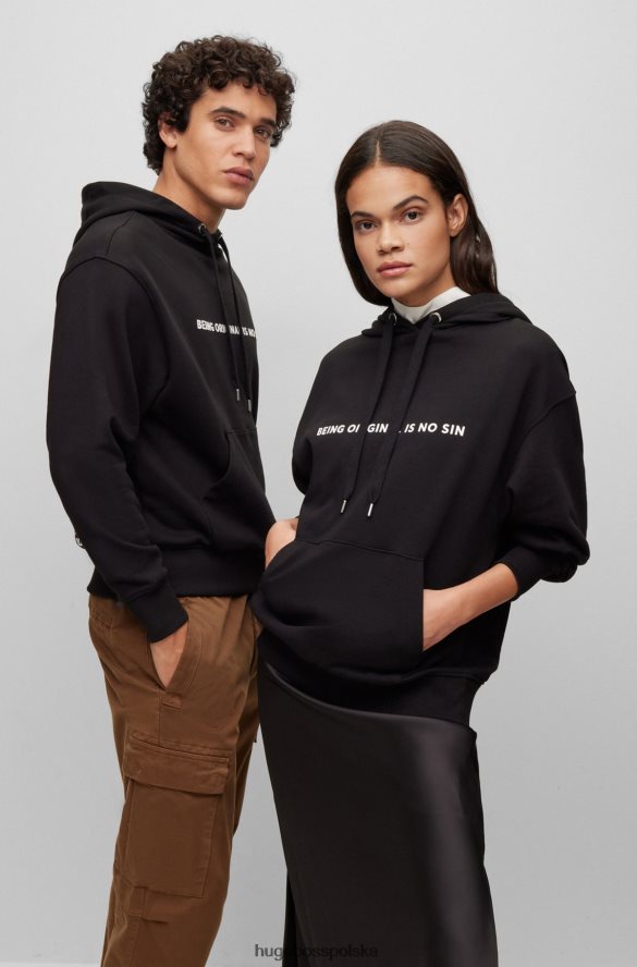 Hugo Boss czarna bluza z kapturem z bawełny frotte o swobodnym kroju z grafiką Fridy Kahlo Hugo czarny R0X0H6916