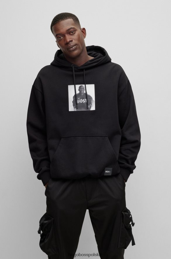 Hugo Boss hugo x khaby luźna bluza z kapturem z mieszanki bawełny z soczewkową grafiką czarny R0X0H63896