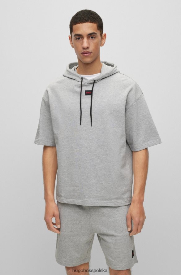 Hugo Boss jasnoszara, bawełniana bluza z krótkim rękawem i metką z logo hugo jasnoszary R0X0H64374