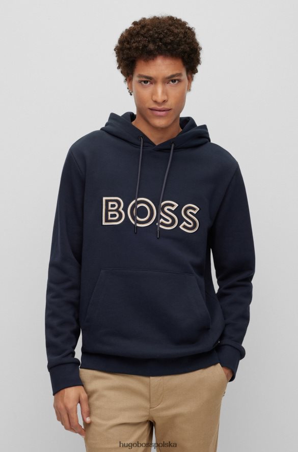 Hugo Boss logo bluzy z kapturem z materiału frotté ciemny niebieski R0X0H61483
