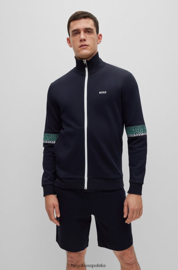 Hugo Boss Bluza o regularnym kroju, zapinana na zamek, z wielobarwnym logo Hugo w kolorze granatowym ciemny niebieski R0X0H62830